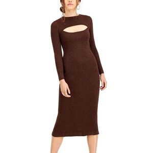 NWT Lucy Paris Bronze Shimmer Ribbed Knit Dress With Front Cutout Size M
